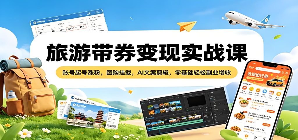 旅游带券变现实战课 账号起号团购挂载 AI 剪辑全攻略（哈）- 哈蒙副业社