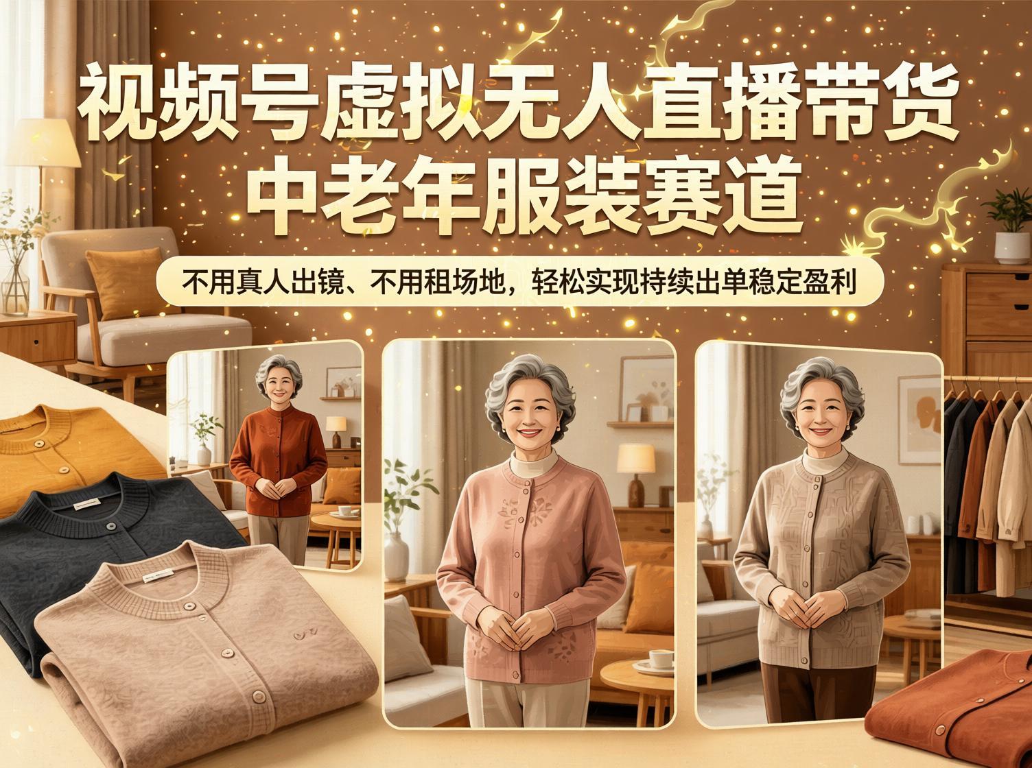 视频号虚拟无人直播带货：中老年服装赛道玩法，不出镜不囤货持续出单（哈）- 哈蒙副业社