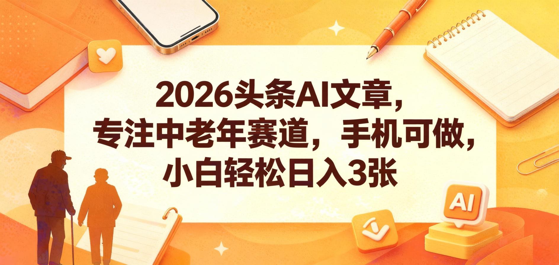 2026头条AI文章中老年赛道玩法，手机即可操作的副业项目（哈）- 哈蒙副业社