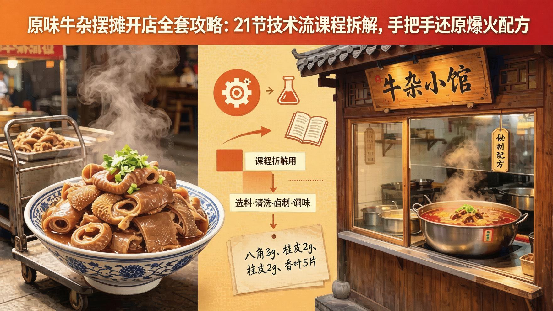 原味牛杂摆摊开店全套技术攻略，小成本创业高清视频教学（哈）- 哈蒙副业社