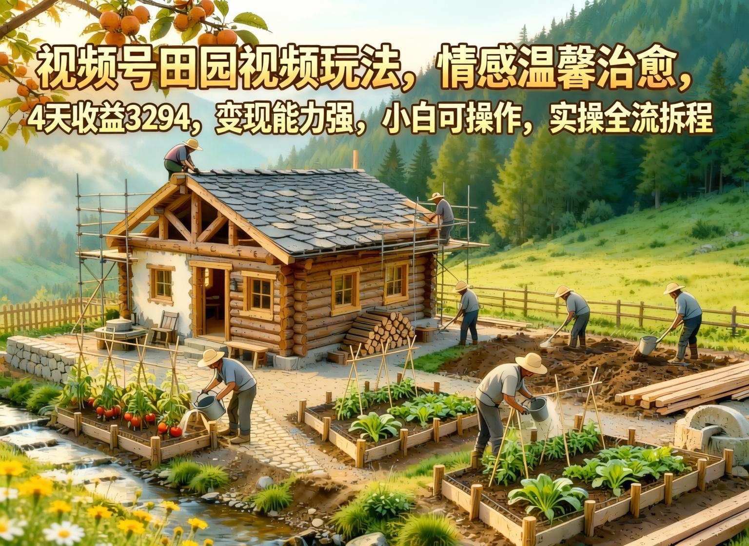 视频号田园治愈视频玩法实操拆解，小白居家可做，4天变现3294（哈）- 哈蒙副业社
