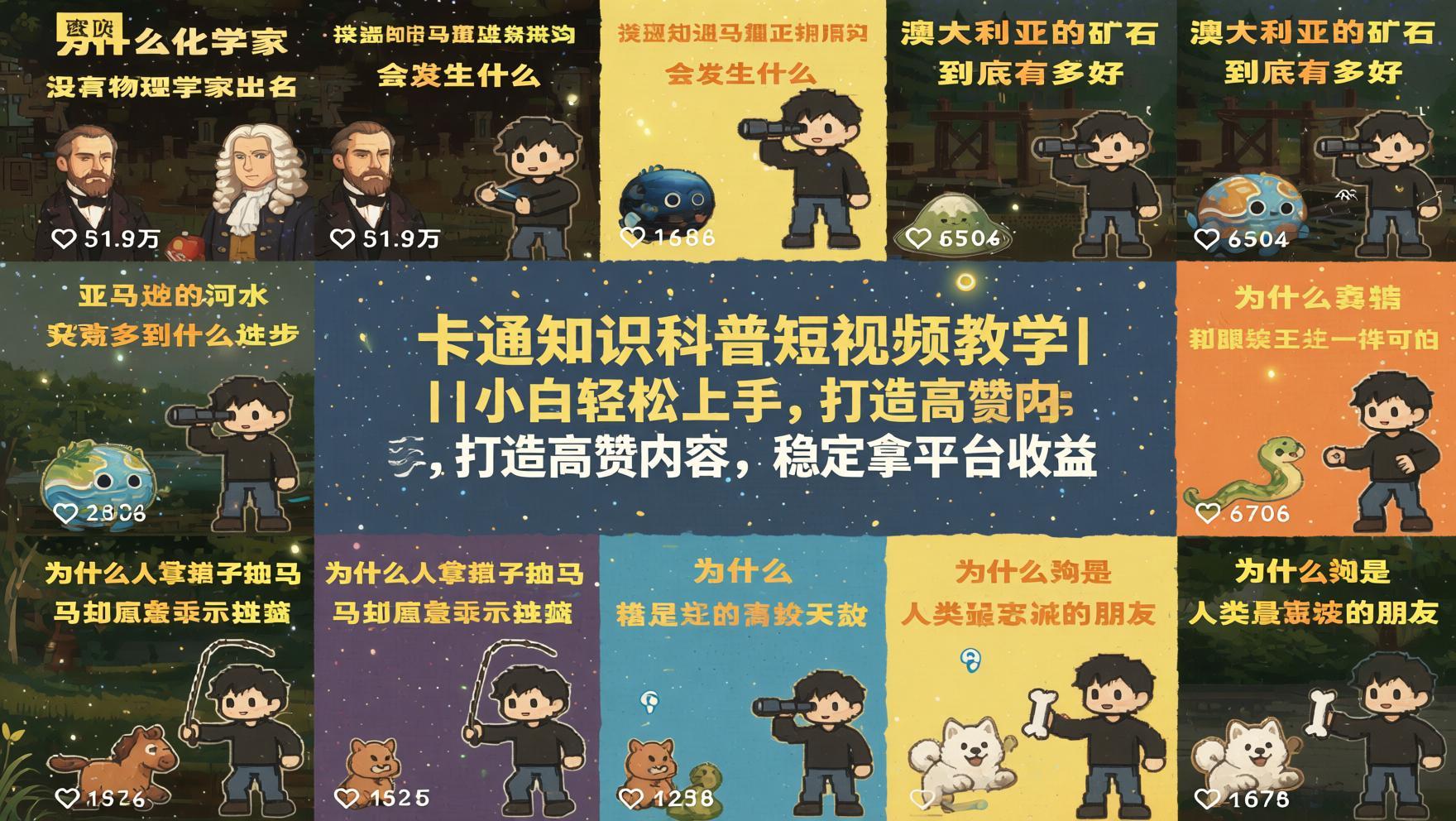 卡通知识科普短视频实操教学：小白轻松打造高赞内容，获取平台创作者收益（哈）- 哈蒙副业社