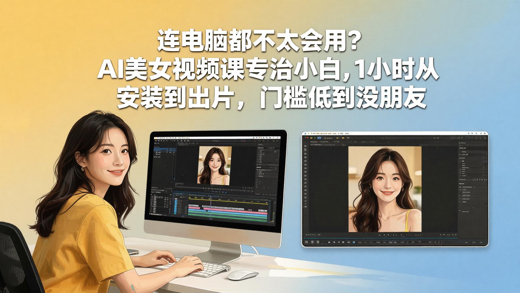 连电脑都不太会用？AI美女视频课专治小白，1小时从安装到出片，门槛低到没朋友（哈）- 哈蒙副业社