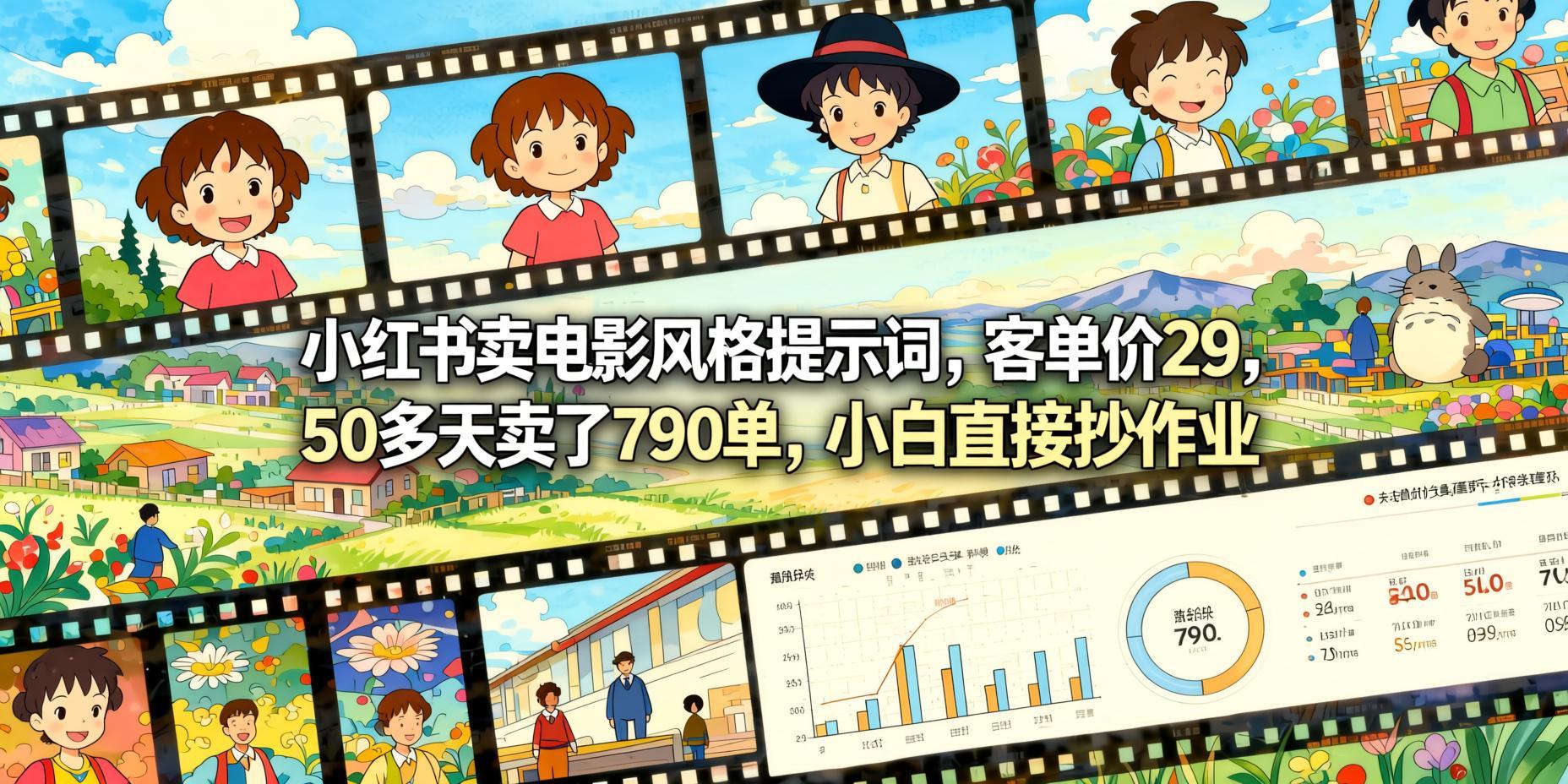 小红书电影风提示词虚拟售卖：客单价29元，53天成交790单，小白可复制（哈）- 哈蒙副业社