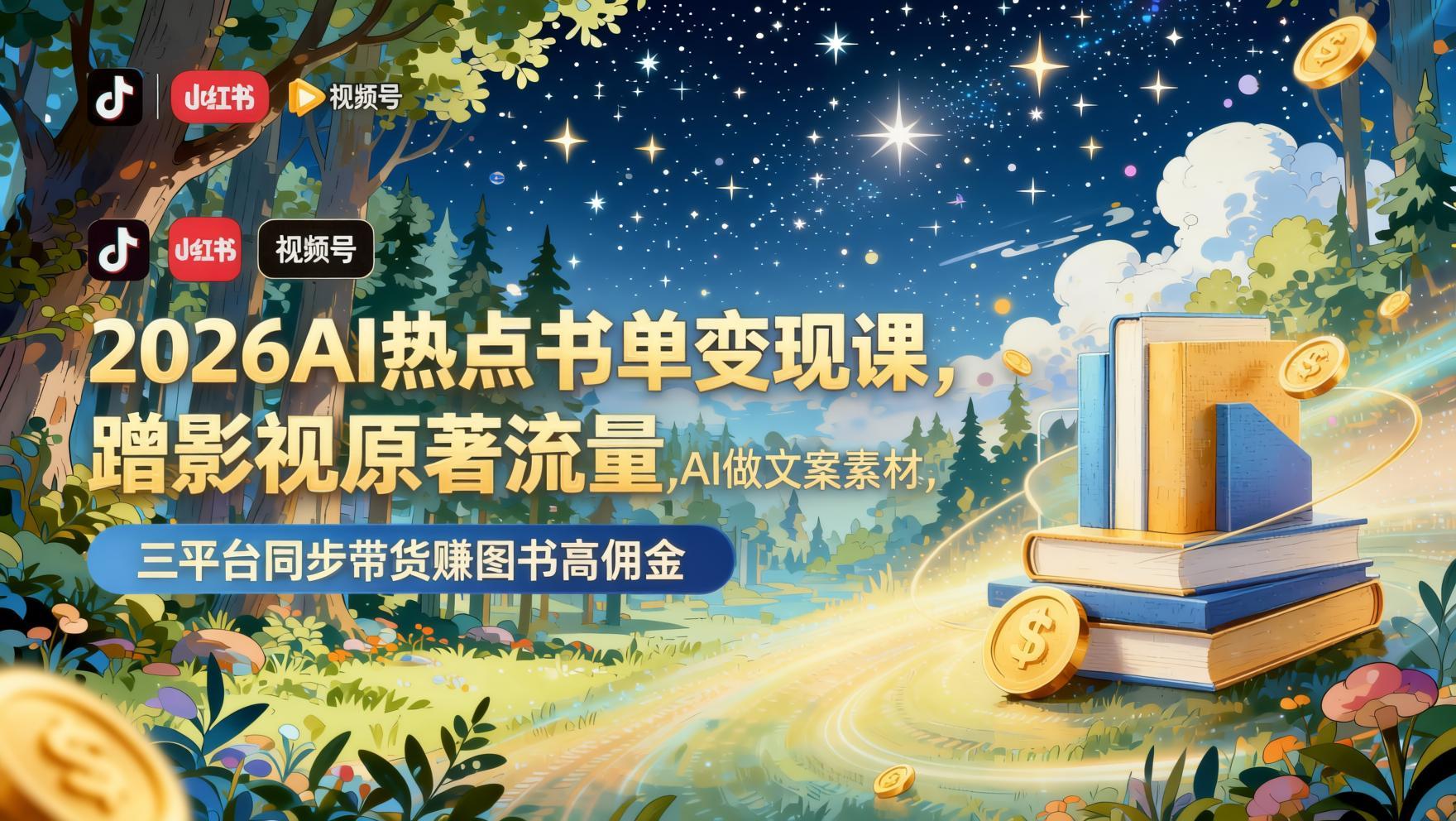 2026AI热点书单变现课：蹭影视原著流量，AI生成文案配图，三平台同步带货（哈）- 哈蒙副业社