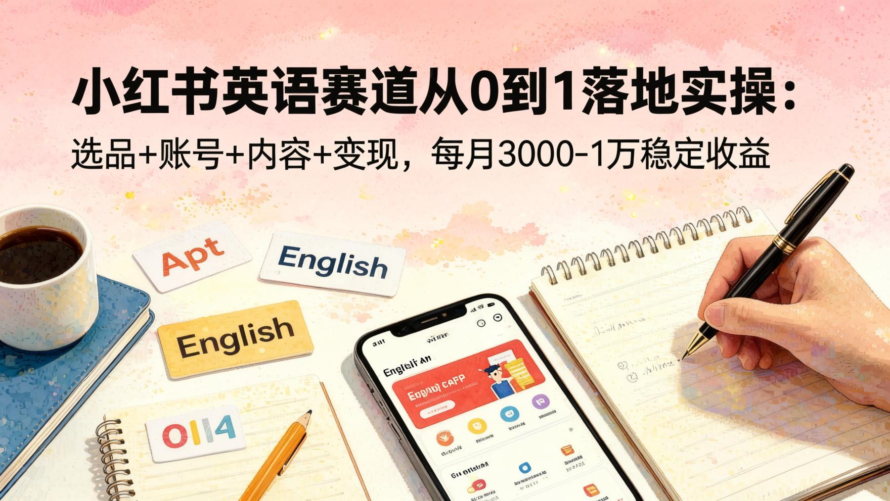 小红书英语赛道从0到1落地实操：选品+账号+内容+变现，每月稳定3000-1万（哈）- 哈蒙副业社