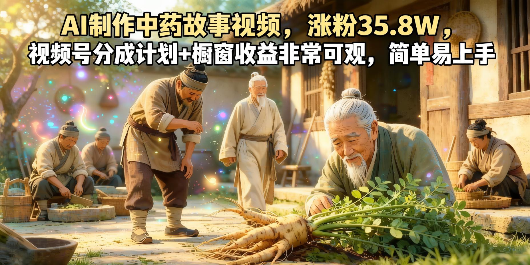 AI生成中药奇谈故事，视频号涨粉35.8W+，分成计划+橱窗双收益（哈）- 哈蒙副业社