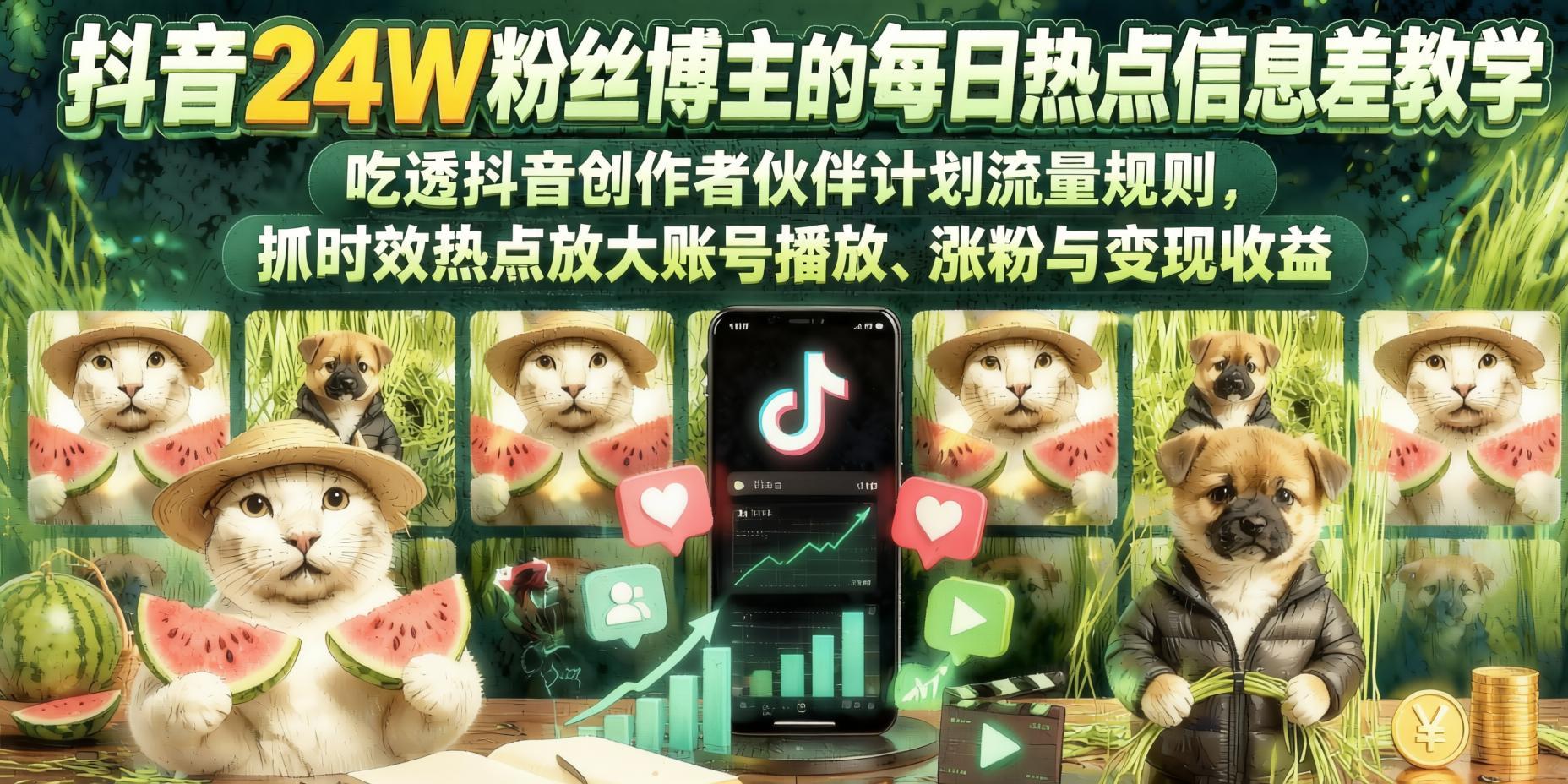 24万粉抖音博主亲授:每日热点信息差+创作者伙伴计划,轻松突破流量瓶颈(哈)- 哈蒙副业社