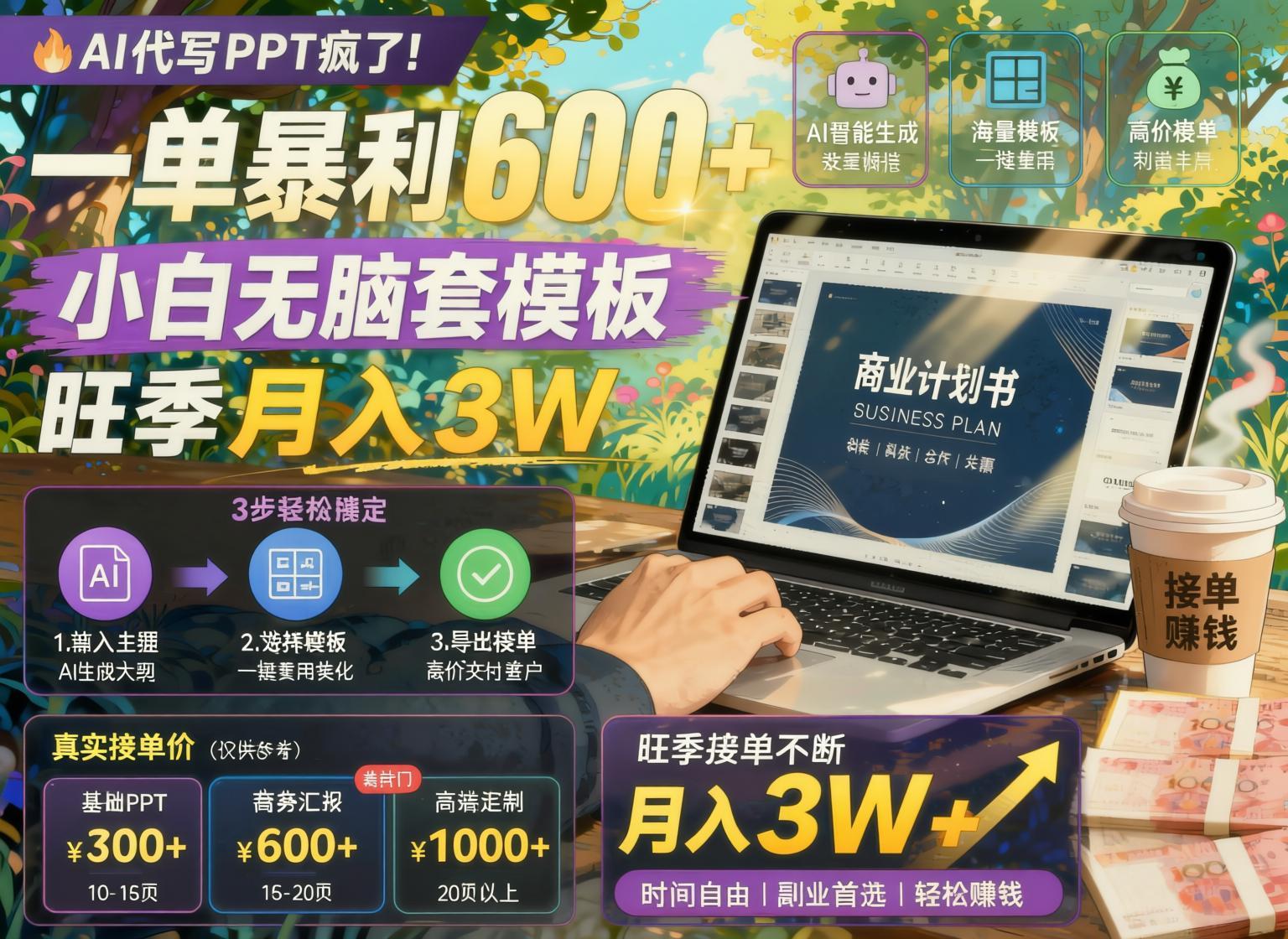 AI代做PPT副业新玩法，套模板一单收益600+，不用自己找客户（哈）- 哈蒙副业社
