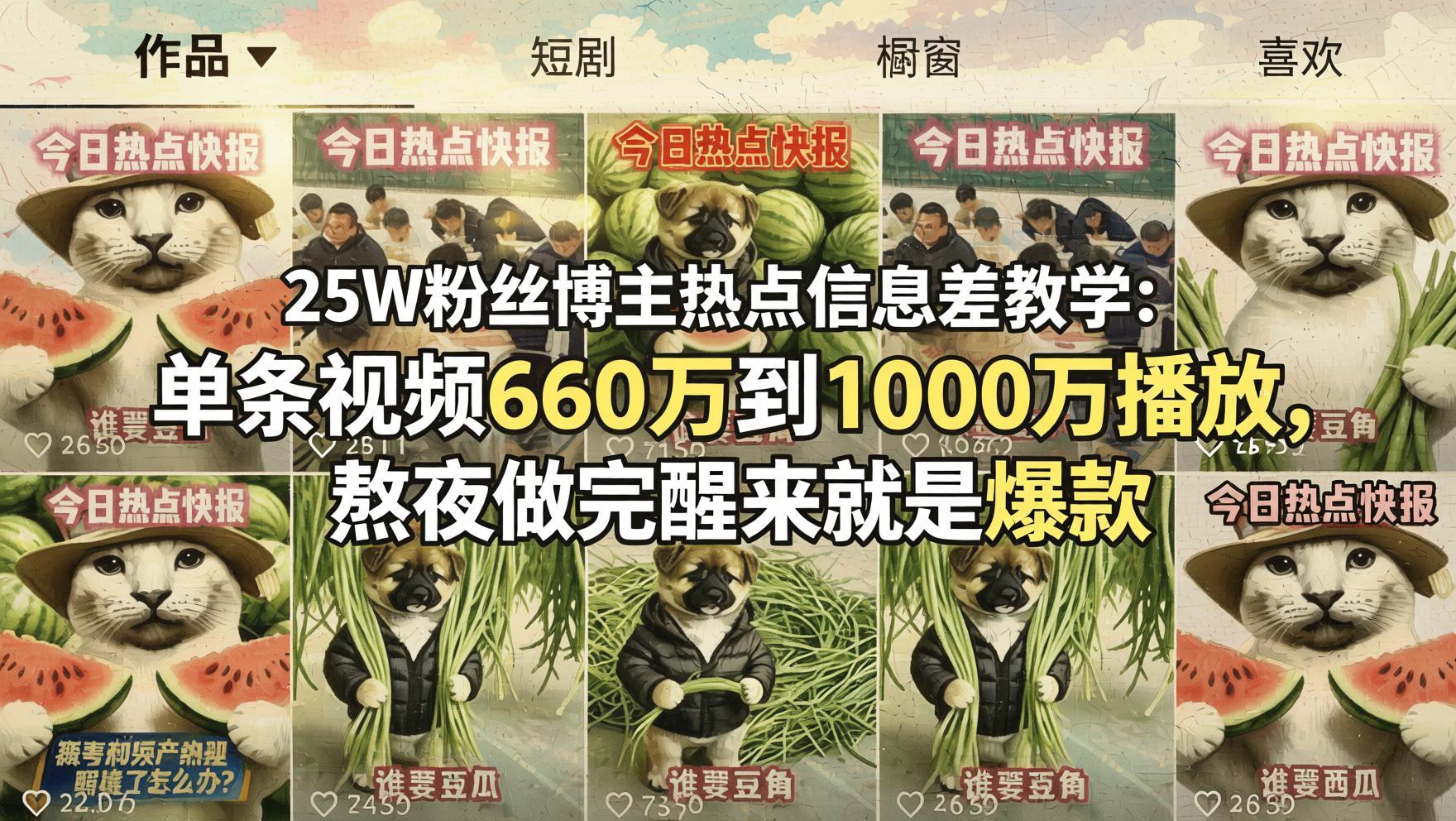 25万粉丝博主揭秘热点信息差玩法：单条视频如何冲击千万播放？（哈）- 哈蒙副业社