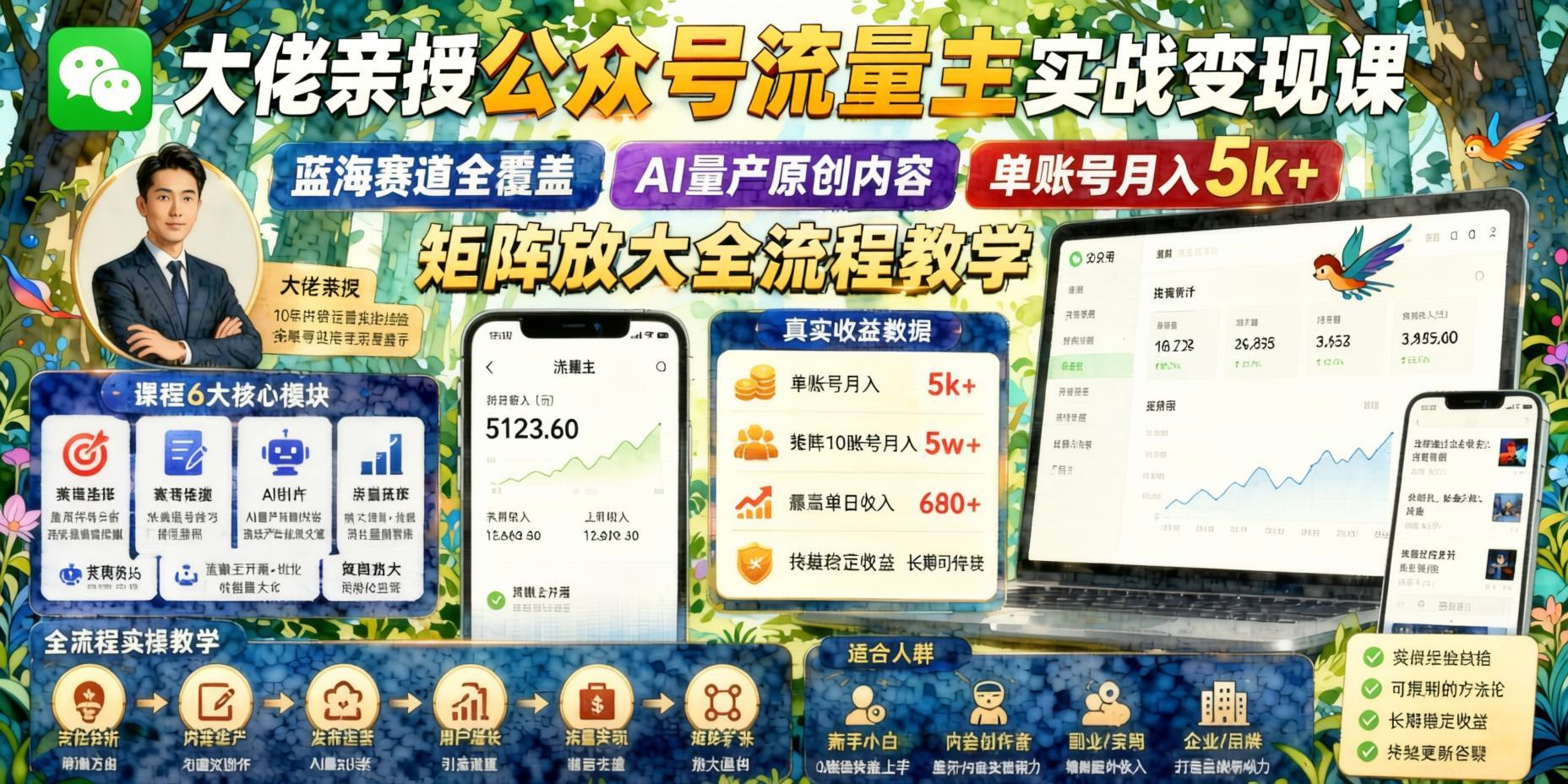 公众号流量主实战变现：蓝海赛道+AI量产，单号月入5000+矩阵全流程（哈）- 哈蒙副业社