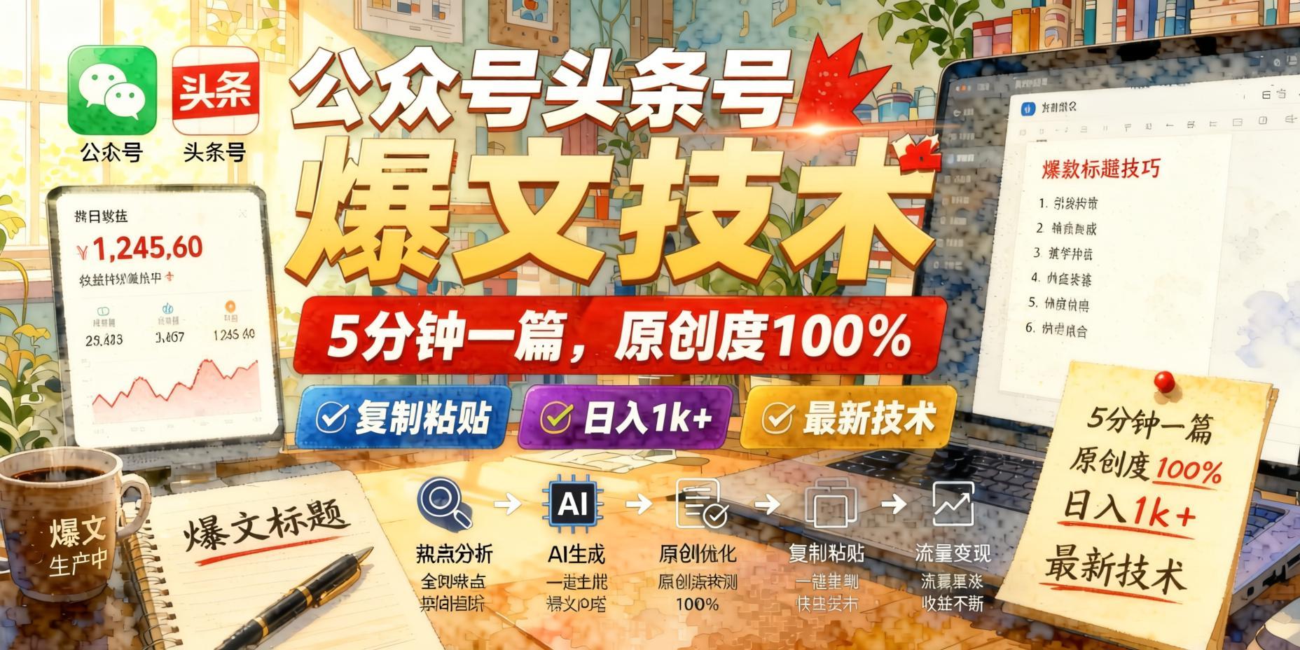 公众号头条号爆文速成技术：5分钟生成一篇100%原创文章，复制粘贴即可操作（哈）- 哈蒙副业社
