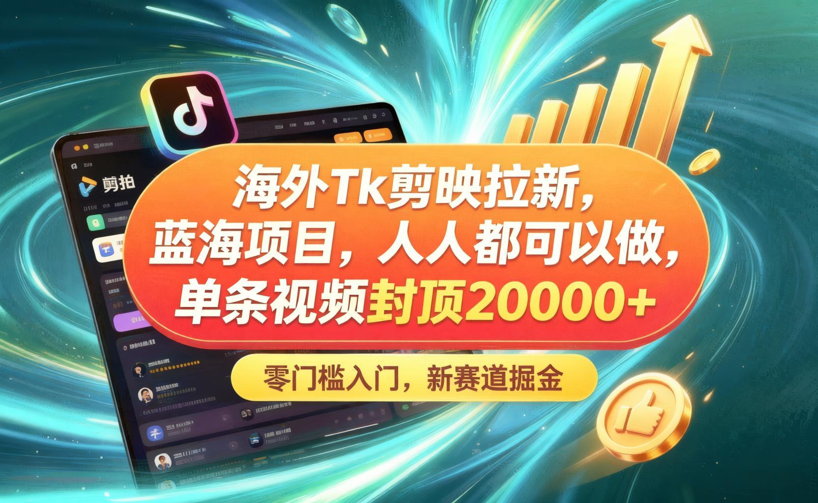海外版剪映TK拉新实操指南：零基础入场，单条视频收益上限2W+（哈）- 哈蒙副业社
