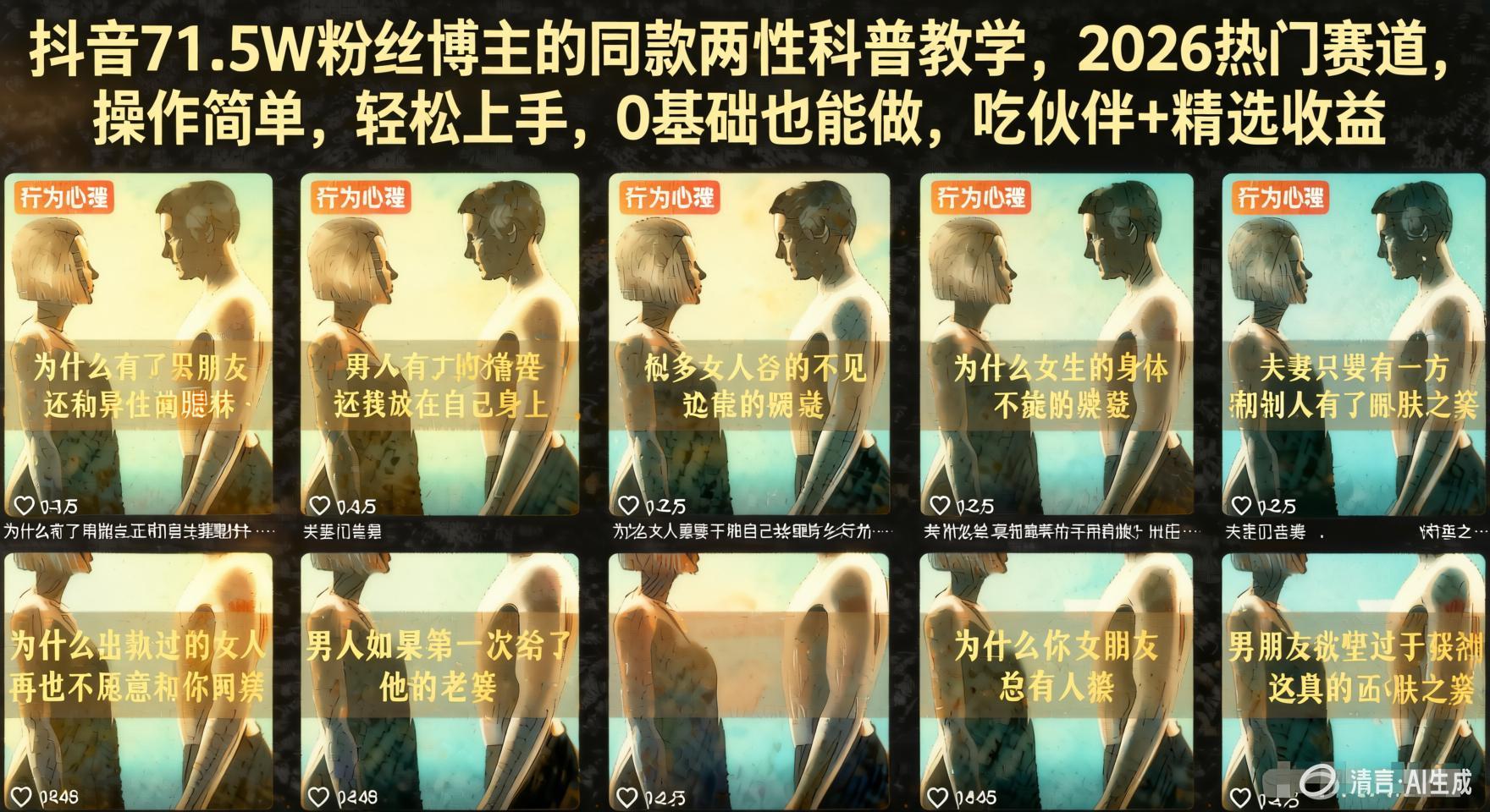 两性科普赛道从0到1实战：71.5W博主的同款玩法，双收益获取完整指南（哈）- 哈蒙副业社