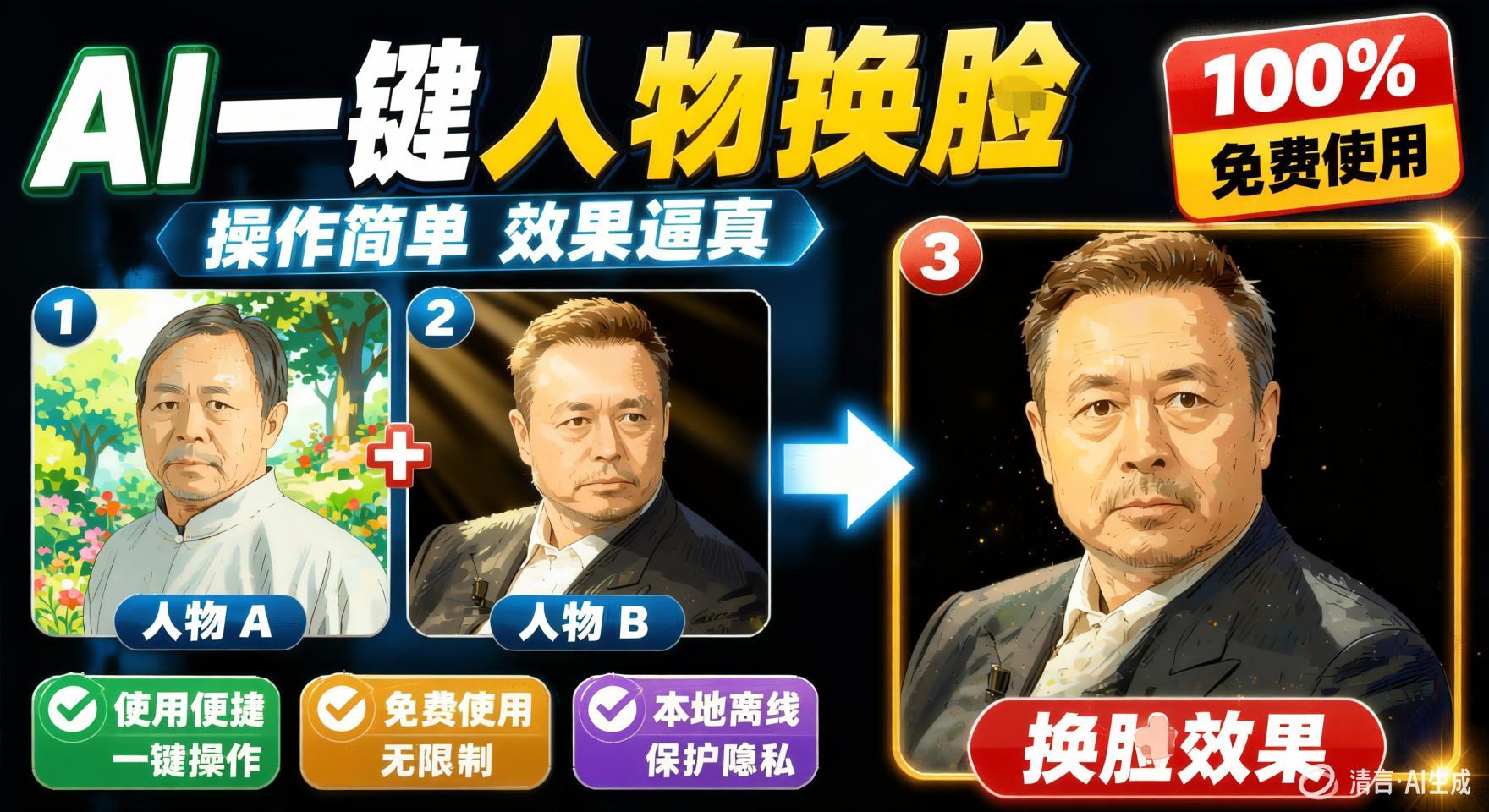 纯离线本地运行！AI一键人物lian部替换软件，支持图片换lian，效果逼真，最便捷换lian工具FaceSwap- 哈蒙副业社