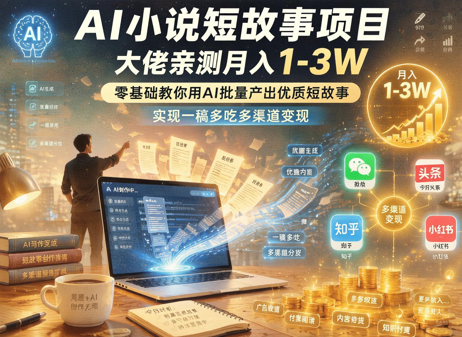 AI小说短故事批量创作：从0到1实现多渠道变现- 哈蒙副业社
