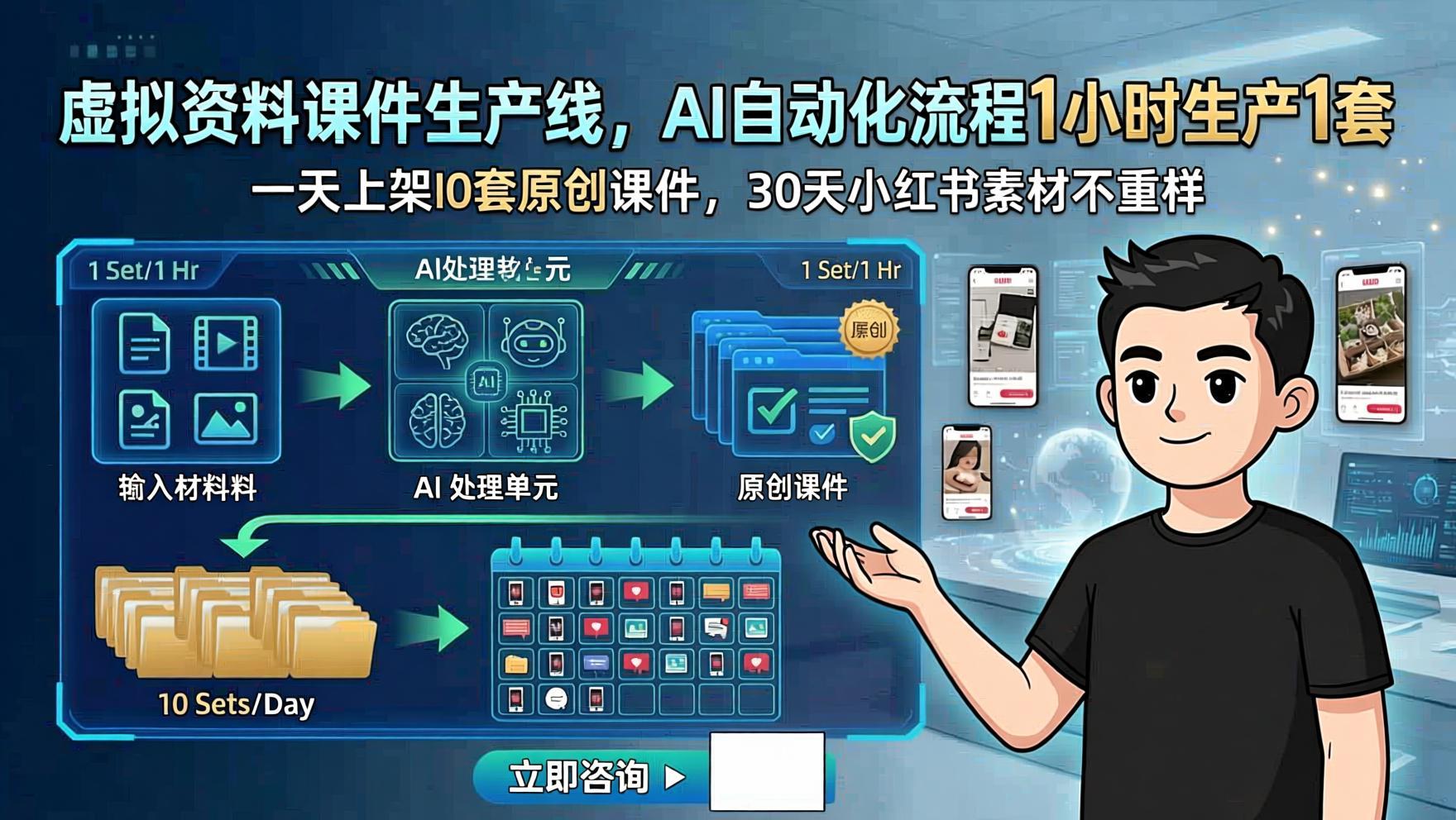 虚拟资料AI自动化生产线，一小时产出整套课件，轻松实现小红书日更不重样（哈）- 哈蒙副业社