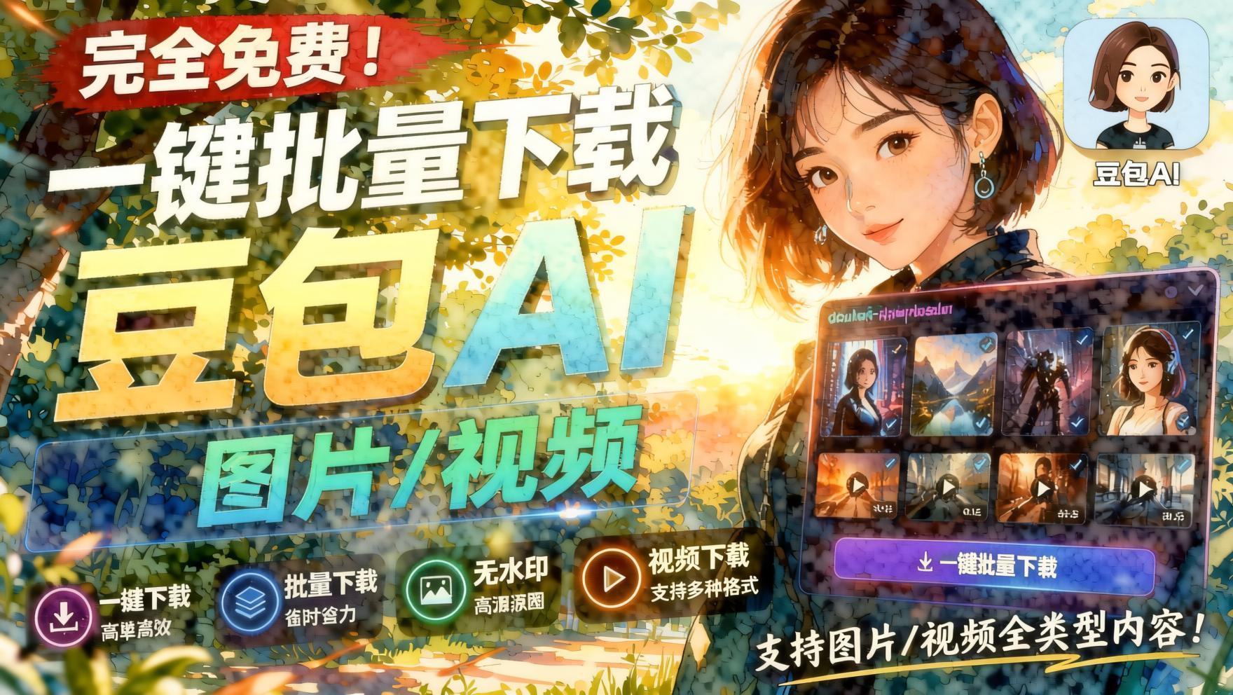 一键批量下载豆包AI无水印图片/视频，简单易用，自动解析提示词- 哈蒙副业社