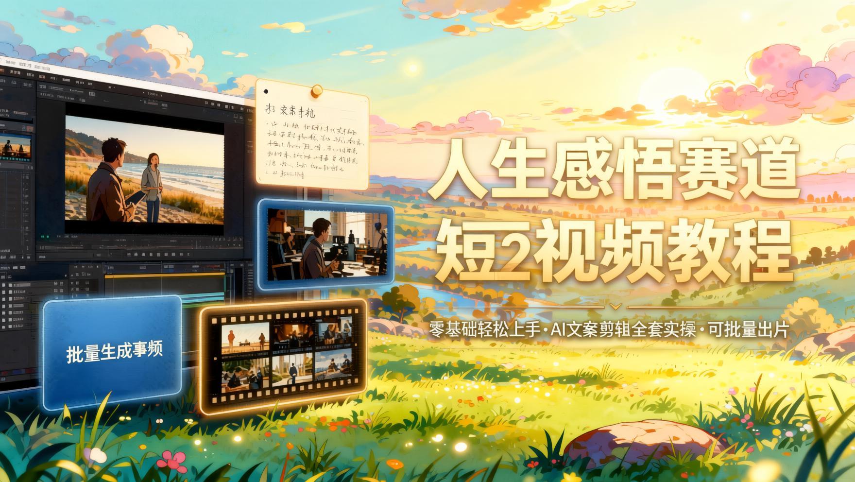 人生感悟赛道短视频全攻略：AI文案与剪辑实操，批量出片轻松上手（哈）- 哈蒙副业社