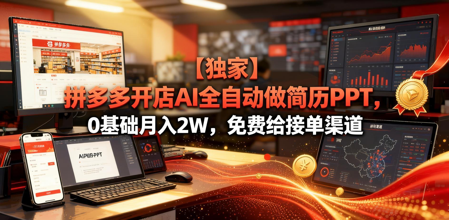 AI全自动简历PPT设计，拼多多虚拟店零门槛操作，附内部接单渠道（哈）- 哈蒙副业社