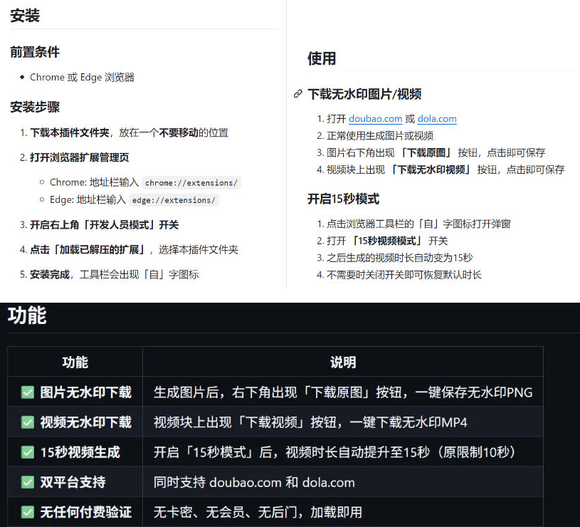 图片[2]- 豆包生成15秒视频——浏览器插件，开源免费，纯净无验证，无需任何激活码- 哈蒙副业社