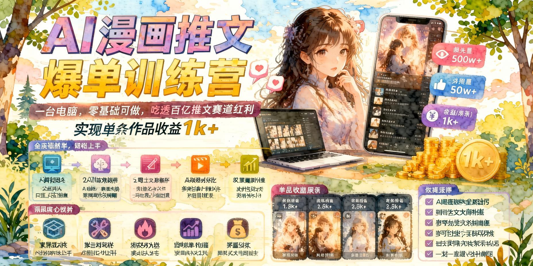 AI漫画推文爆款实战：零基础吃透短视频小说赛道，一台电脑产出高停留爆款内容（哈）- 哈蒙副业社
