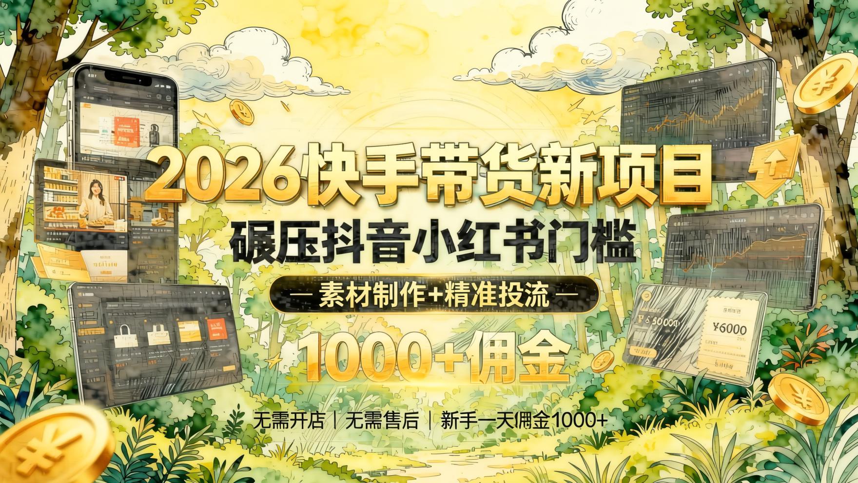快手带货投流实战课：0粉开通权限，素材制作+精准投放，无需开店售后，日佣金破千玩法（哈）- 哈蒙副业社