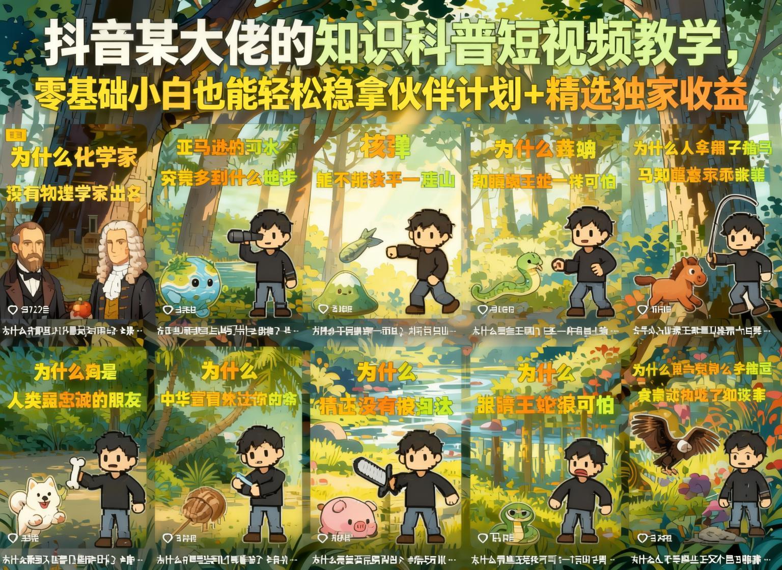 抖音卡通知识科普短视频实战教学，零基础也能快速上手斩获伙伴计划精选收益（哈）- 哈蒙副业社