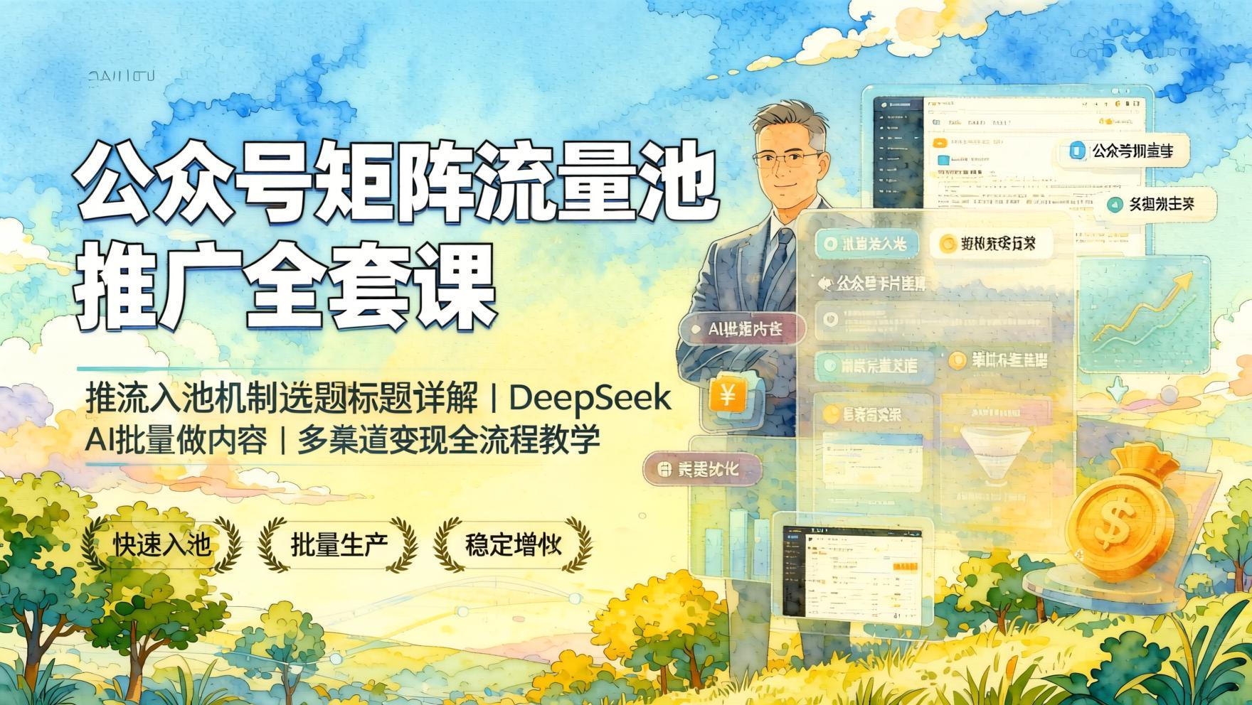 公众号矩阵流量池推广实战课，吃透推流机制与DeepSeek AI批量做内容，多赛道变现全流程（哈）- 哈蒙副业社
