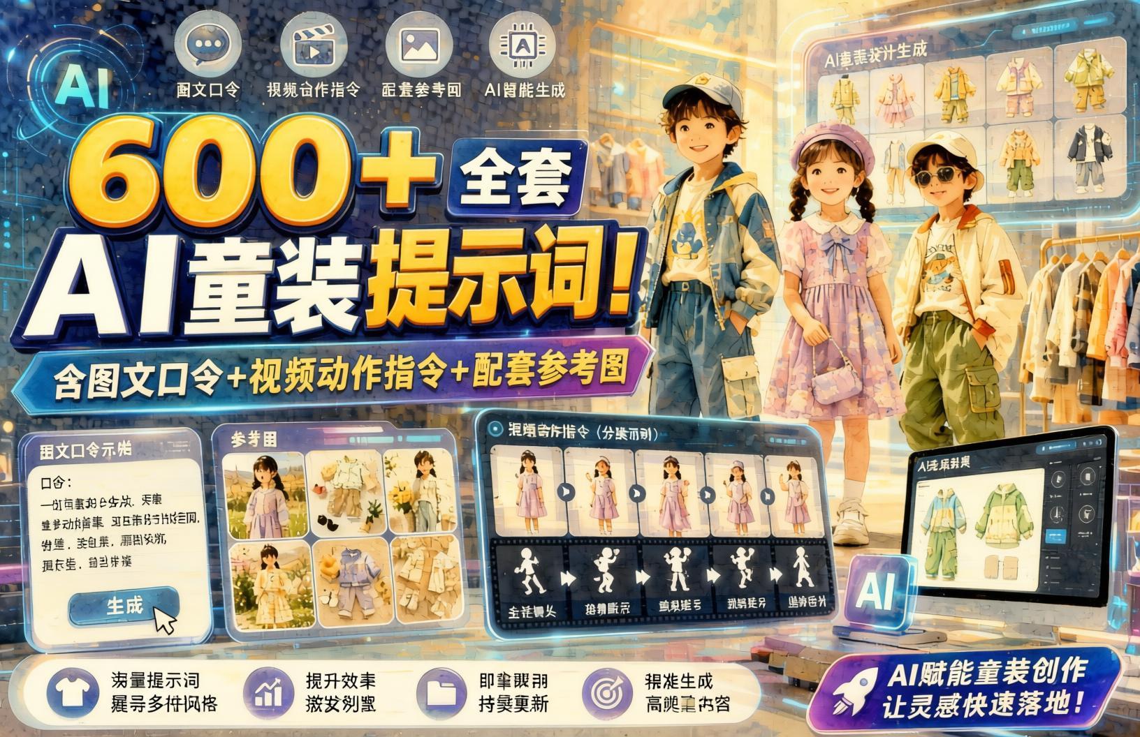 600+全套AI童装提示词！含图文口令+视频动作指令+配套参考图- 哈蒙副业社
