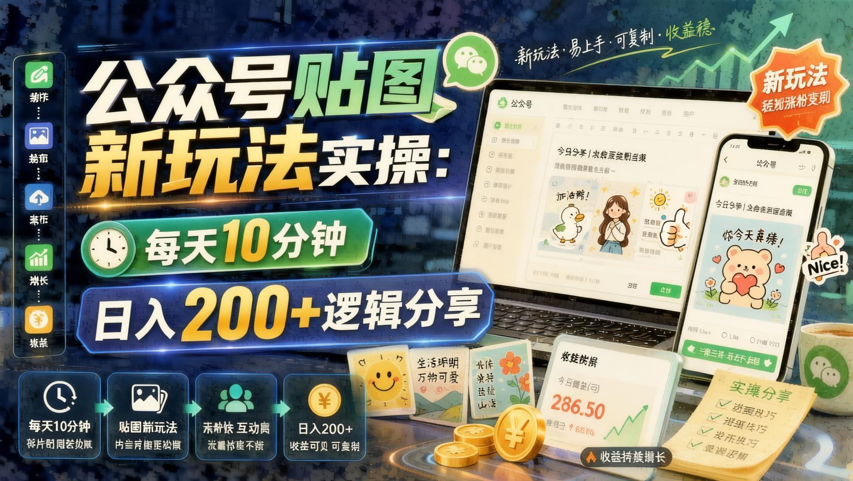 公众号贴图新玩法实操，每天10分钟，日入200+逻辑分享- 哈蒙副业社
