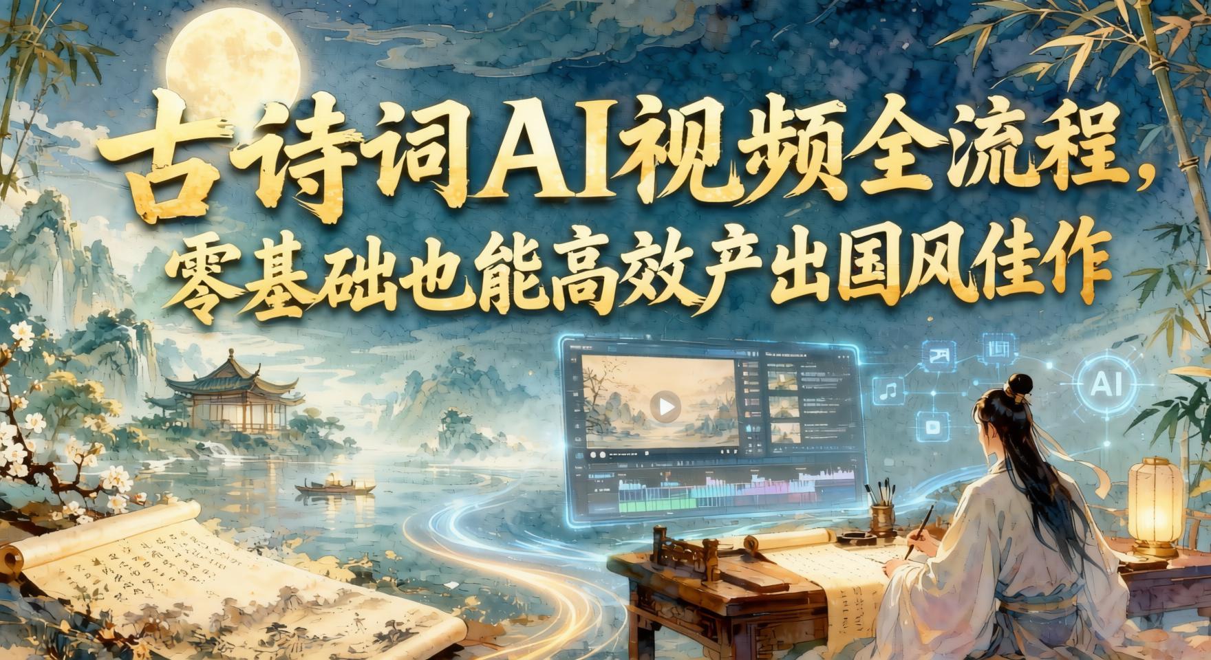 古诗词AI视频创作全流程，零基础轻松产出国风唯美佳作（哈）- 哈蒙副业社