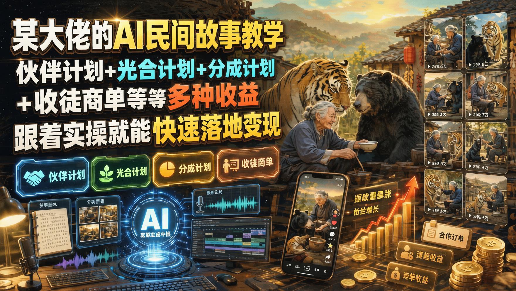 AI民间故事短视频全流程，多平台多收益玩法，零基础快速落地变现（哈）- 哈蒙副业社
