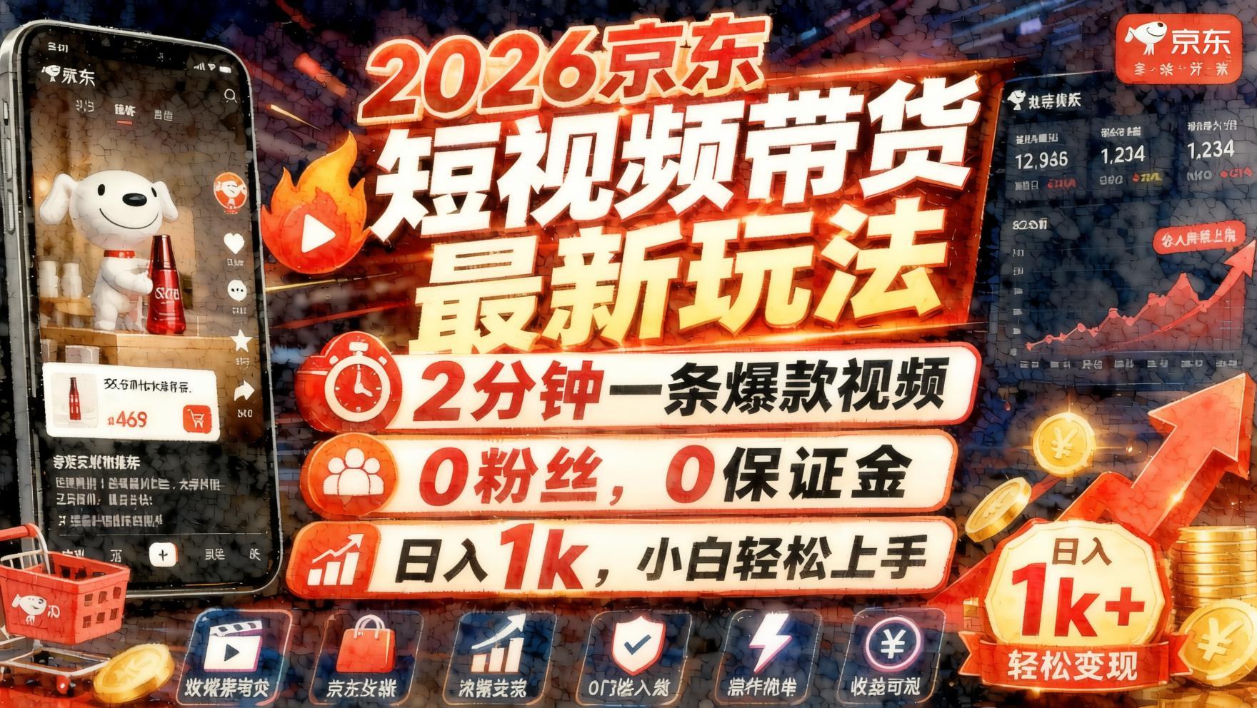 2026京东短视频带货最新玩法：0粉0保证金，2分钟一条，新手也能快速出单（哈）- 哈蒙副业社
