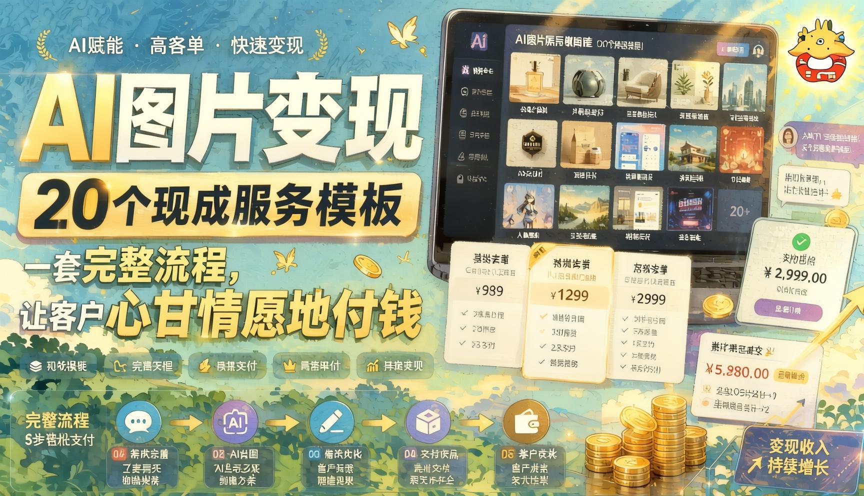 AI图片商业变现系统课：20个现成服务模板，一套完整流程，把技能变成稳定收入（哈）- 哈蒙副业社