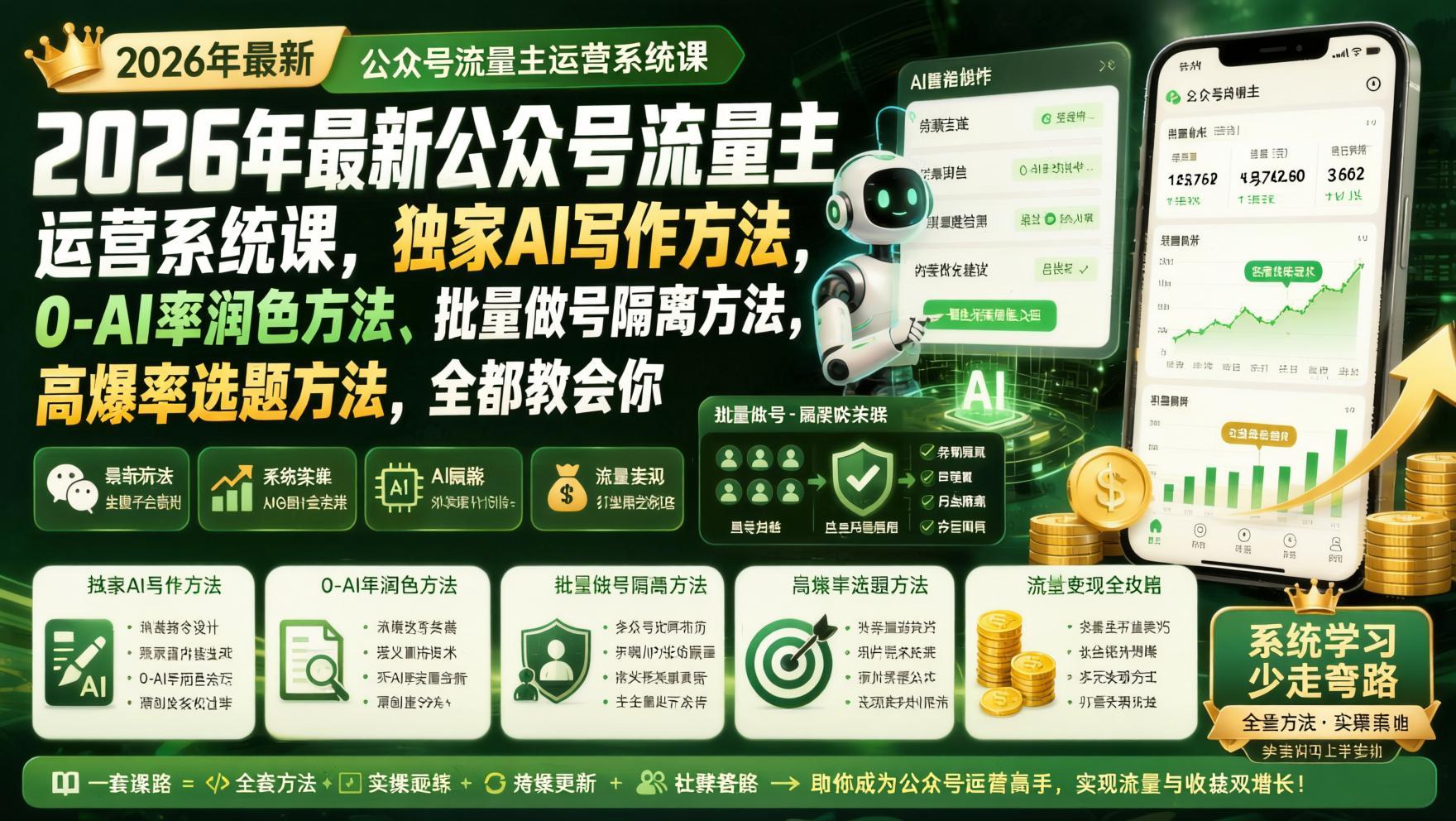 2026公众号流量主变现实操课：AI写作零AI率润色、批量做号隔离、爆款选题全攻略（哈）- 哈蒙副业社