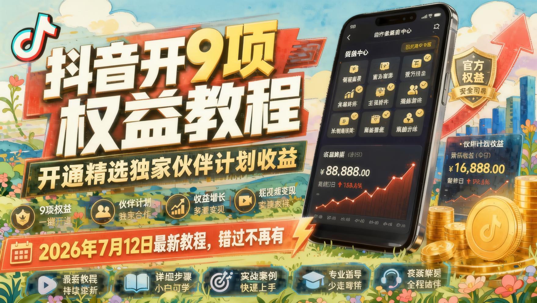 2026抖音9项权益开通实操课：精选独家伙伴计划收益，7月12日最新玩法（哈）- 哈蒙副业社