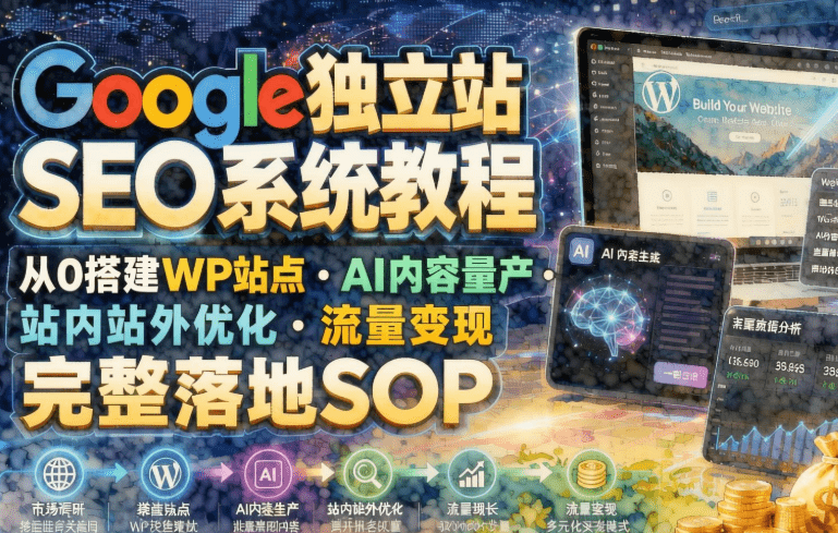 Google独立站SEO全链路实战：0基础建站+AI内容量产+流量变现SOP（2026年7月）（哈）- 哈蒙副业社