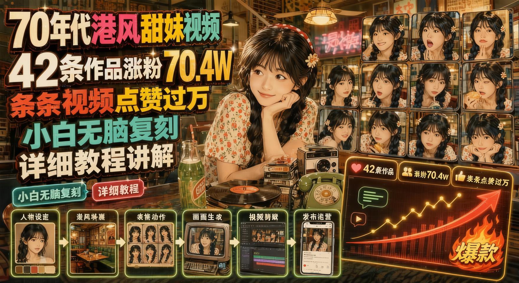 70年代港风甜妹AI视频玩法：42条作品涨粉70万，新手无脑复刻教程（哈）- 哈蒙副业社
