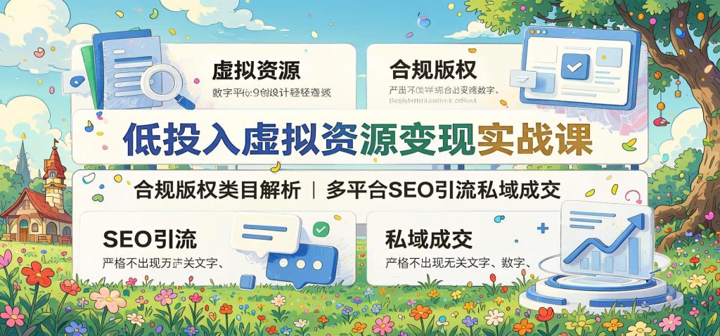 轻资产虚拟资源变现实战：合规类目深挖，多平台SEO截流，私域高效成交（哈）- 哈蒙副业社