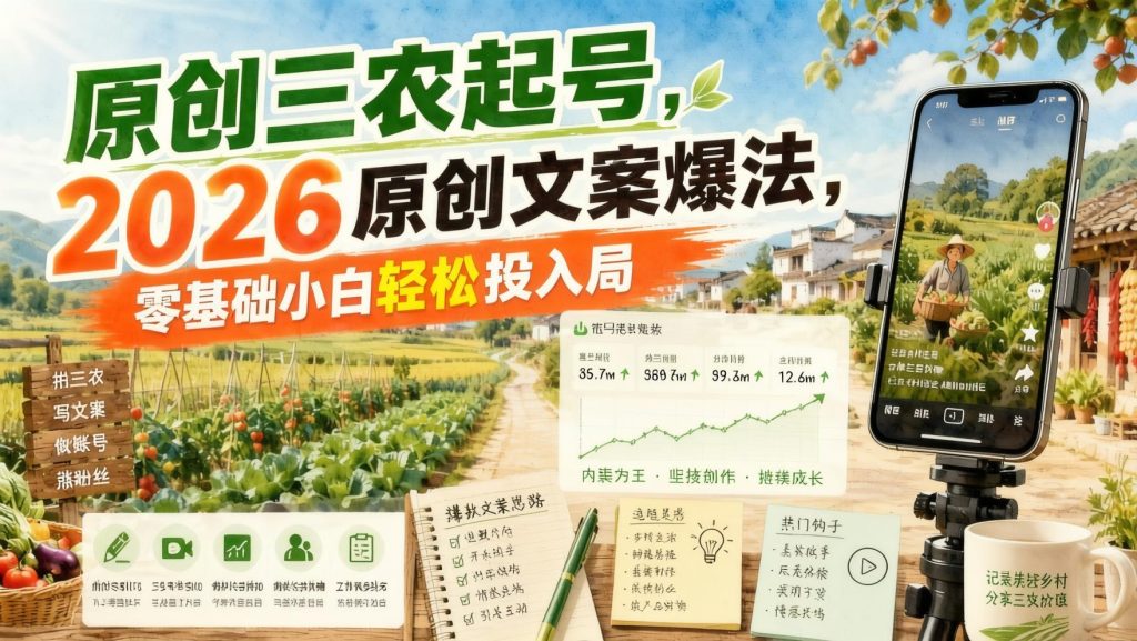 三农赛道原创起号新招：2026文案爆量玩法，零基础轻松入局（哈）- 哈蒙副业社