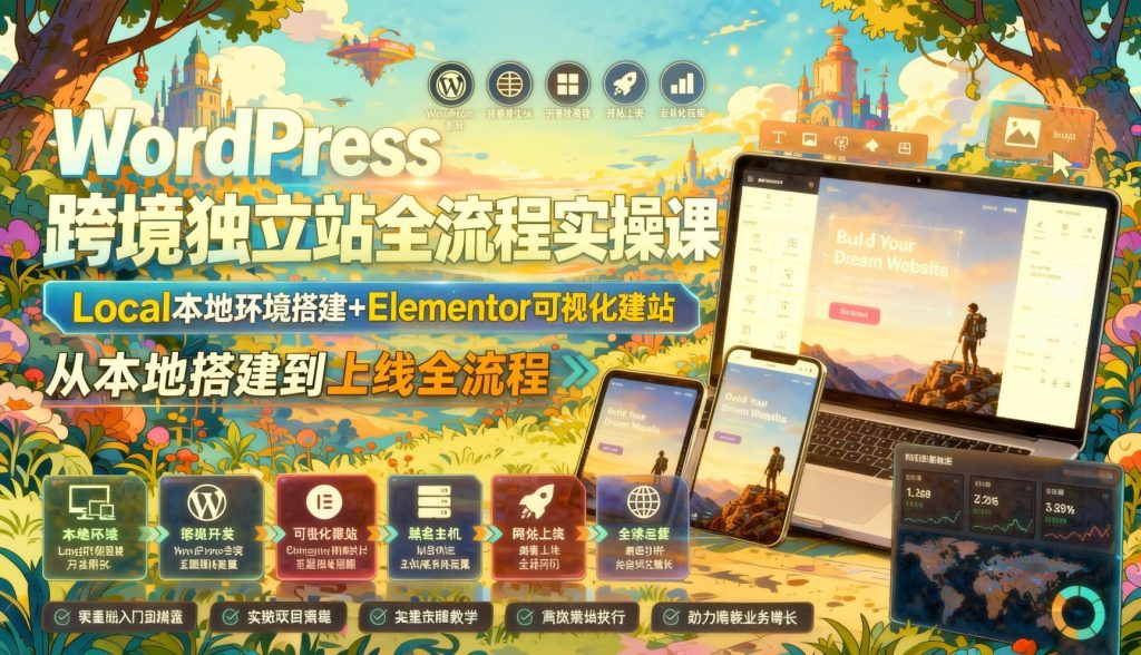 WordPress跨境独立站零基础搭建指南：Local本地环境+Elementor可视化，从搭建到上线全流程（哈）- 哈蒙副业社