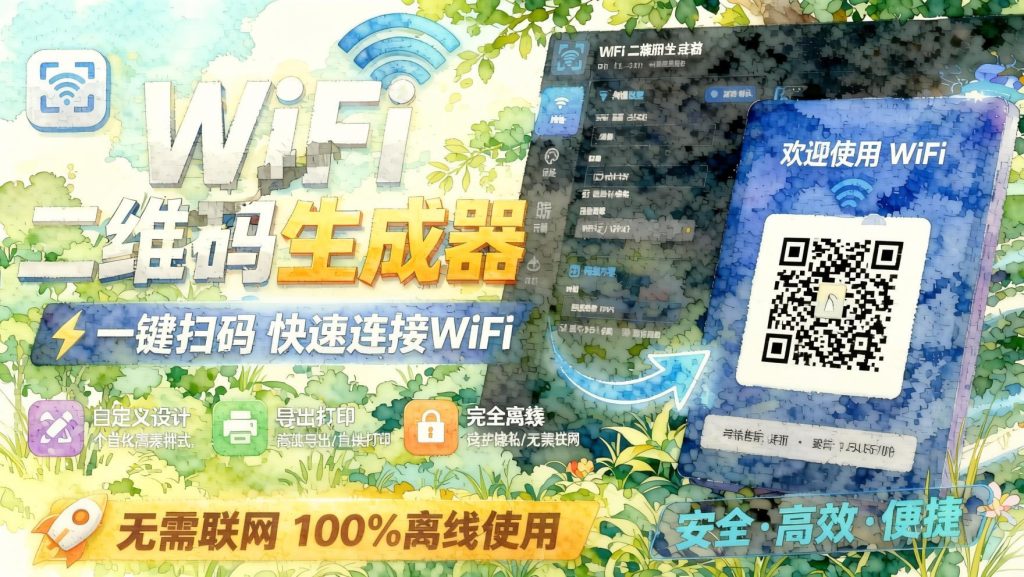 完全离线使用！WiFi二维码生成器，一键扫码快速连接WiFi，支持自定义风格导出WiFi二维码生成器- 哈蒙副业社