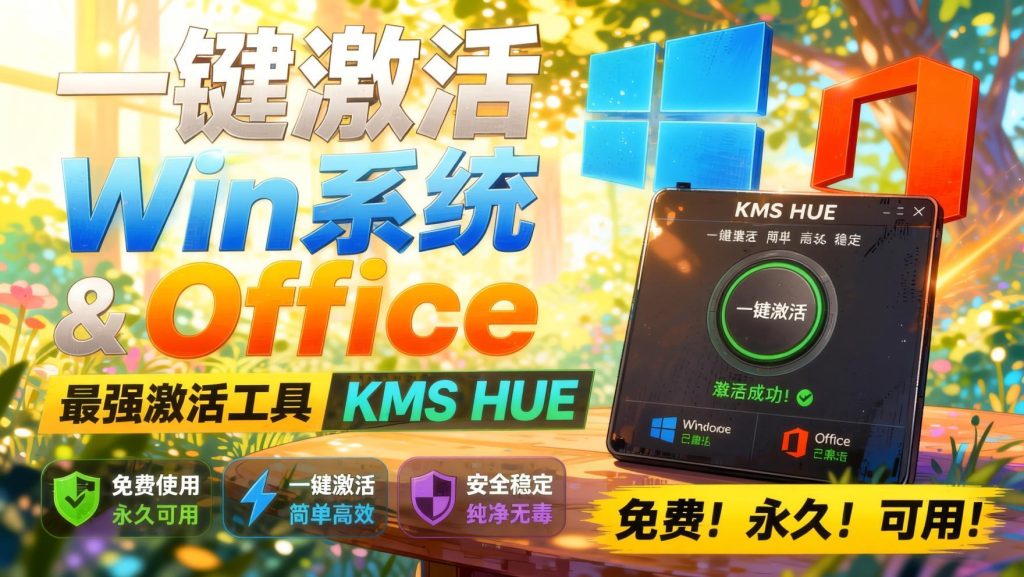 一键激活Win系统和Office办公软件，最强电脑激活KMS HUE工具，免费永久可用，支持win系统使用- 哈蒙副业社