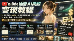 YouTube油管AI视频变现实操：账号搭建·AI成片·去重限流方案·YPP收益·真人形象与人物一致性控制（哈）- 哈蒙副业社