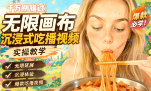 保姆级教程｜AI无线画布做沉浸式吃播，3步直接出片，零基础也能上手（哈）- 哈蒙副业社