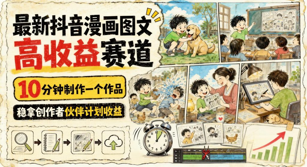 抖音漫画图文高收益新玩法，10分钟出作品，创作者计划收益稳稳落袋（哈）- 哈蒙副业社