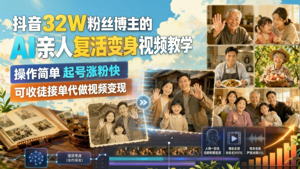 AI亲人复活视频教程：抖音32W粉博主亲授，新手也能接单代做（哈）- 哈蒙副业社