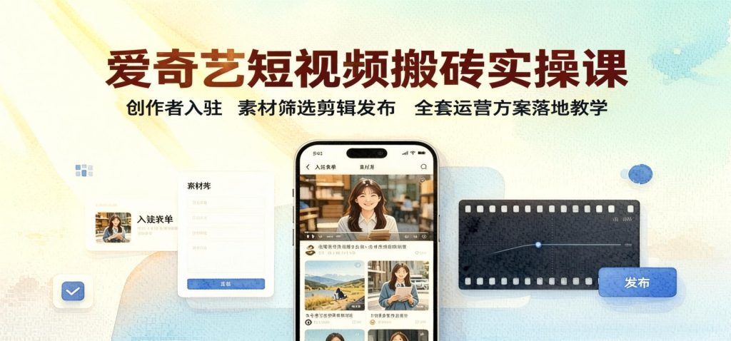 爱奇艺短视频二创实操课：创作者入驻、素材筛选剪辑与发布，全套运营方案落地教学（哈）- 哈蒙副业社