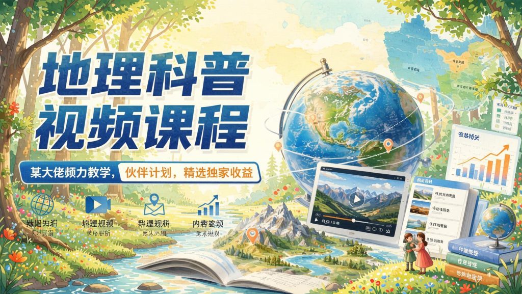 地理科普视频实操课：谷歌地球+GIS矢量地图，伙伴计划变现玩法（哈）- 哈蒙副业社